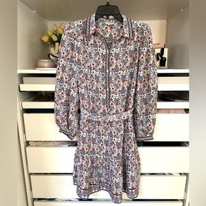 Max Studio Red and Blue Floral Long Sleeve Dress with Pockets